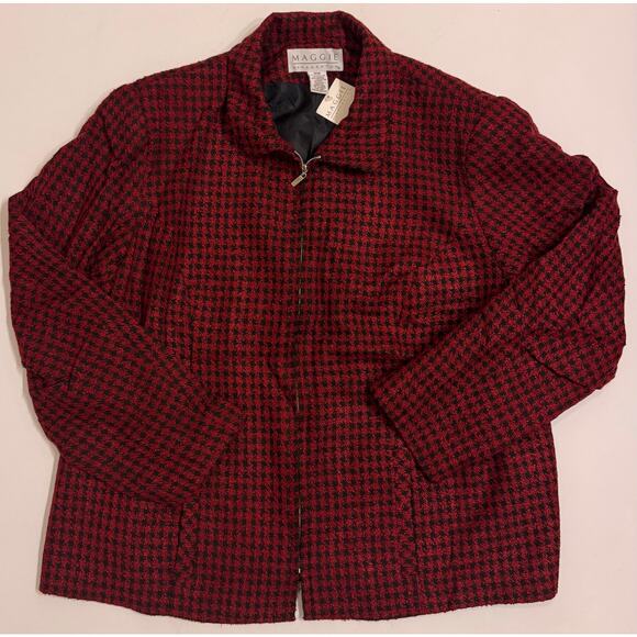 NWT Maggie McNaughton Red/Black Houndstooth Full Zip Jacket Size 16W Plus - Picture 1 of 4